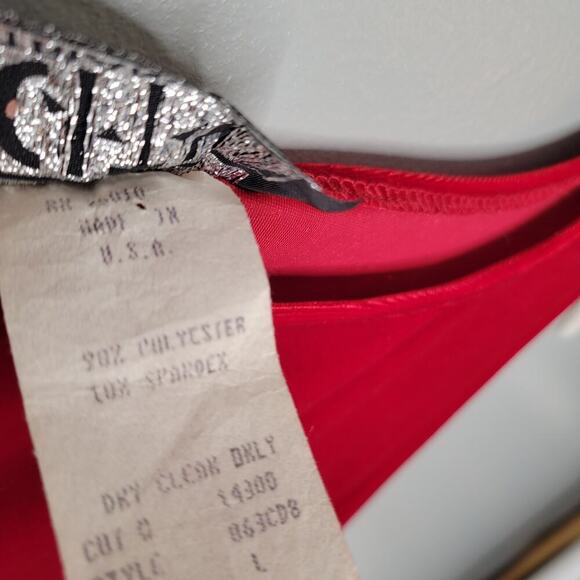 VTG City Triangles 90s y2k dress‎ women's L red sleeveless sparkle slinky velvet - Picture 11 of 11